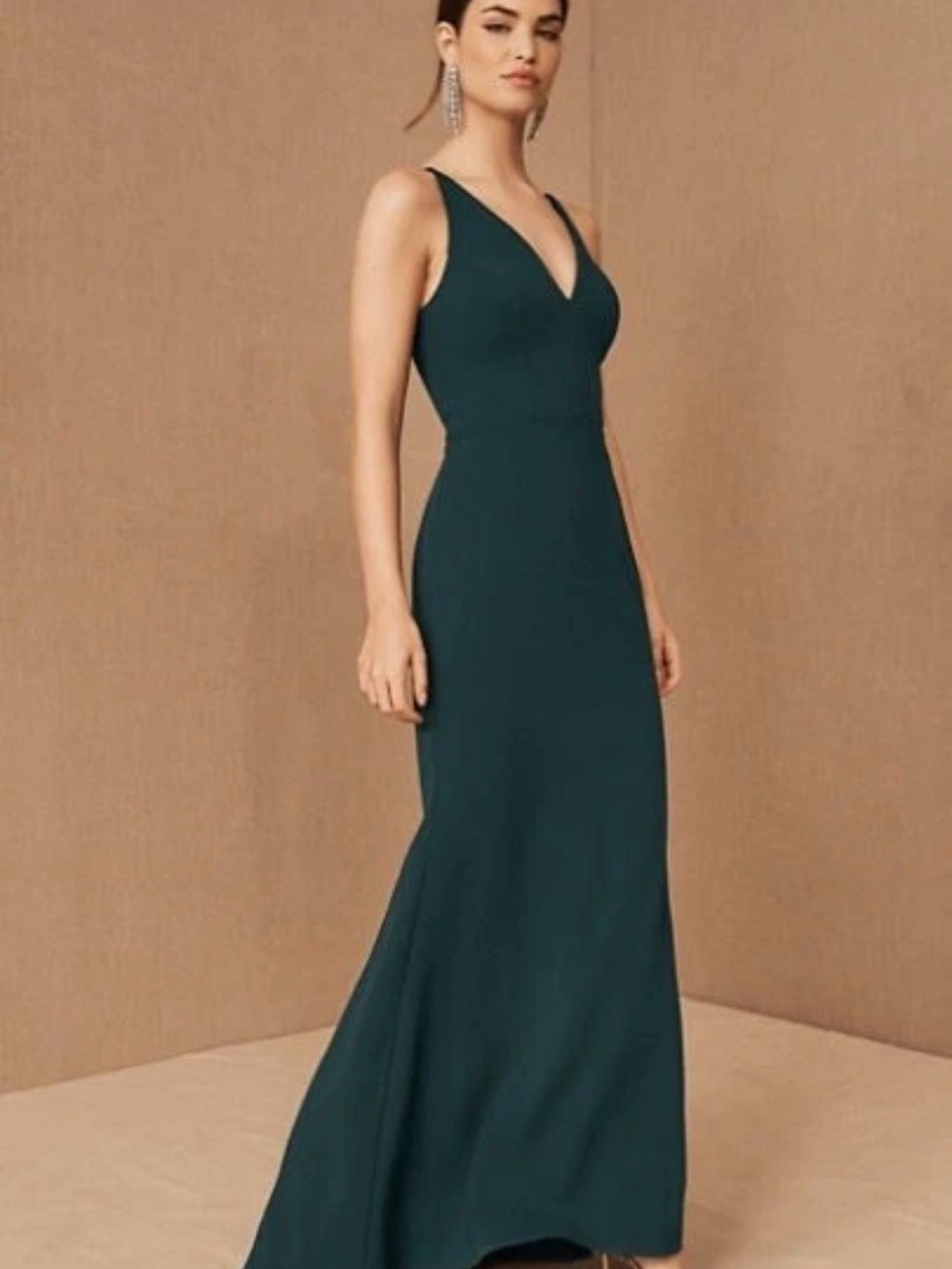 BHLDN Anthropologie Jones dress dark emerald Maxi V-Neck Dress prom wedding